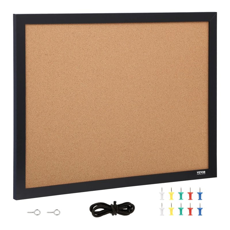 VEVOR Cork Board for Walls, Double-Sided Cork 24" x 18" Bulletin Board Vision Board, Push Pin Board with Framed for Office Home and School