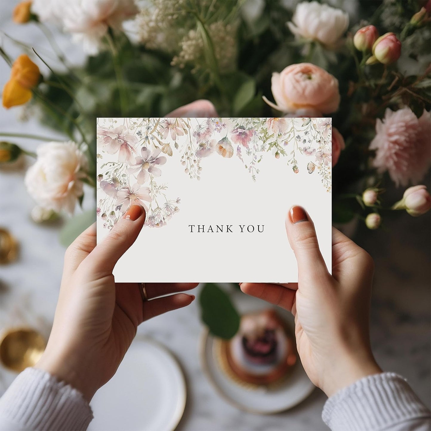 SLAPAFLIFE Floral Thank You Cards - 48-Pack 4x6 Inches with Envelopes & Stickers for Baby Showers, Weddings, Birthdays