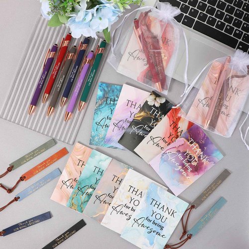 Qilery 50 Set Employee Appreciation Gift Bulk Mini Notebook Ballpoint Pen Leather Bookmark Drawstring Pocket Thank You Gift for Vet Tech Staff Medical Assistant Coworker Sterile Processing Week