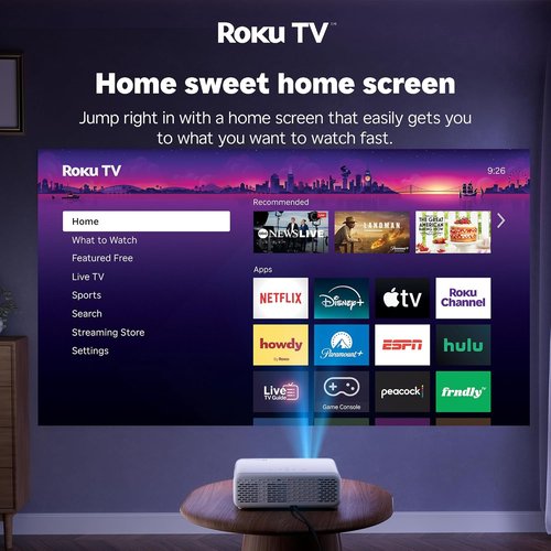 Aurzen D1R Smart Projector - 1080P FHD, Dolby Audio, Auto Focus & Keystone | Roku Streaming Bundle