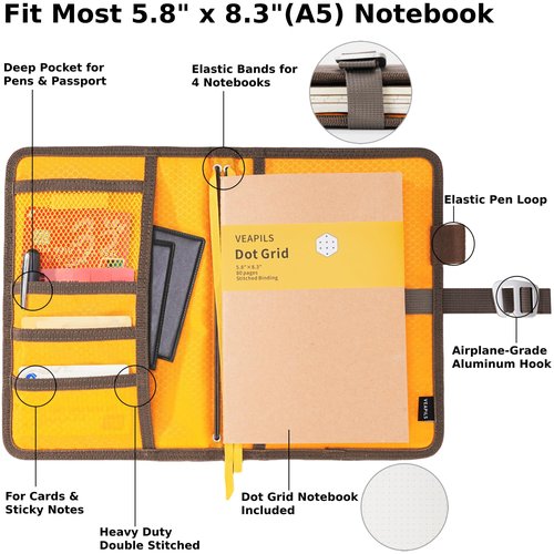 Field Journal Notebook A5 Planner Cover, Travel Journal for Men & Women A5 Travelers Notebook Cover, Water Resistant Waxed Canvas A5 Cover with Pen Holder, Included 5.8" x 8.3" Refillable Field Book
