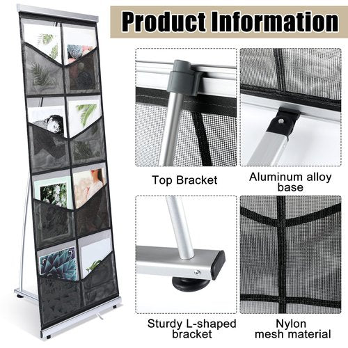 Outus 4 Pcs Brochure Stand Holder with 8 Pockets Mesh Literature Rack Floor Portable Magazine Display Stand Standing Brochure Rack for Trade Shows Table Top