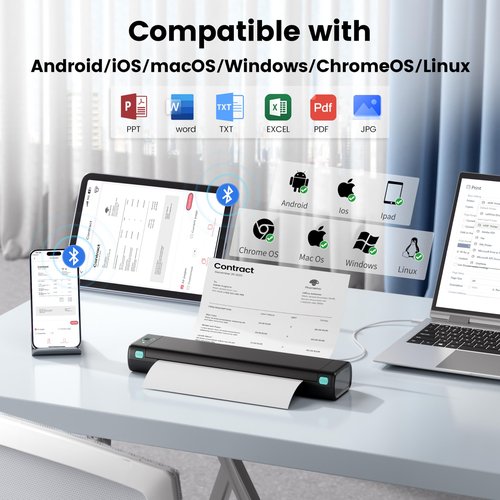 Phomemo M08F Portable Printers Wireless for Travel, Support 8.5" X 11" Thermal Paper, Bluetooth Thermal Printer Compatible with iOS, Android & Laptop, Inkless Mobile Printer for Office, Home, School