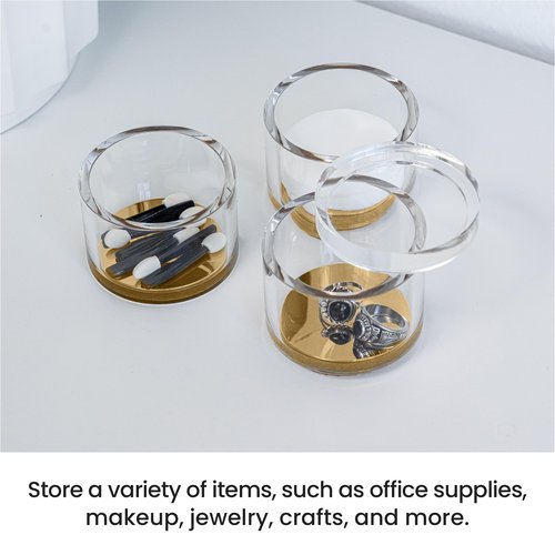 OfficeGoods 3-Tier Stackable Acrylic Holder- Stylish Desk Organizer and Storage for Office or Home – Transparent Round Design with Gold Metal Base