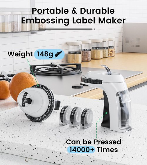 EazeID Embossing Label Maker Machine with Tapes, Vintage Embossed Label Maker, Retro Embosser Labeler with 3 Rolls 3D 9mm Embossing Label Tapes Waterproof for Home Office Kids DIY Crafting, White