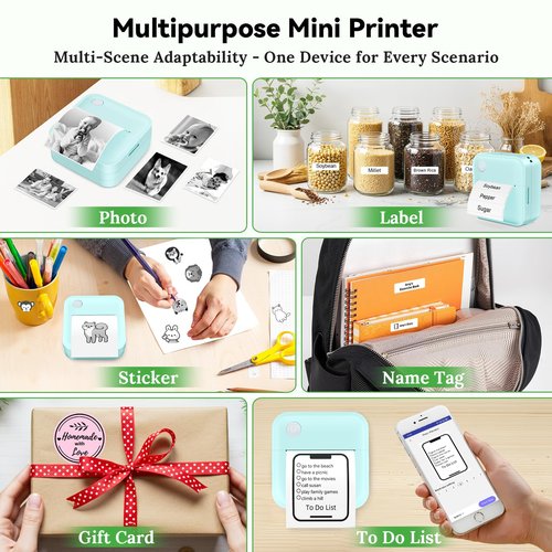 Miouca Label Maker Machine with Tape - 14 Sizes Mini Sticker Printer Bluetooth Label Printer for Home Office Organization, Portable Thermal Sticker Maker Print Pod with Multiple Templates for Phone