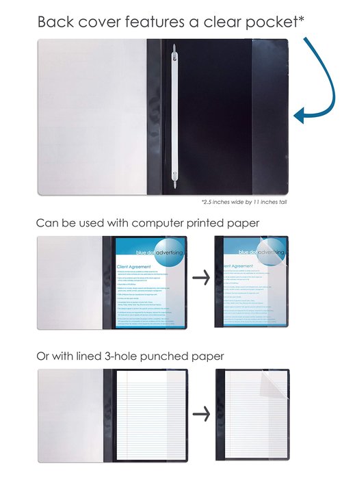 Better Office Products Ultra Durable Clear Front Report Covers, 25 Per Box, Letter Size, Black, Poly Back Cover, with Fasteners, Lay Flat, Box of 25