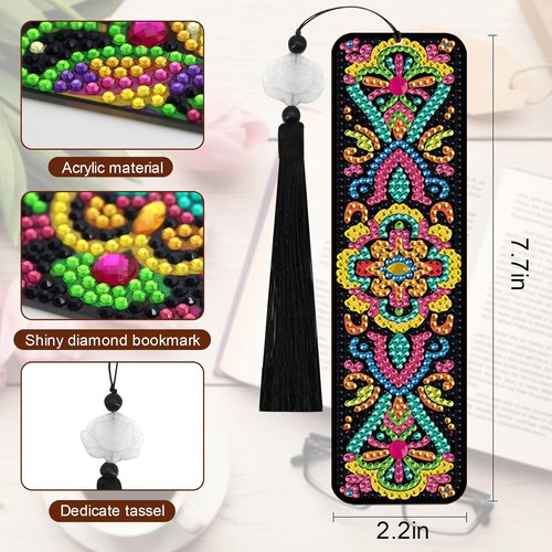 Skiennix 5D Diamond Art Bookmarks Kit - 8 Pcs with Tassels for Book Lovers | Mandala Design