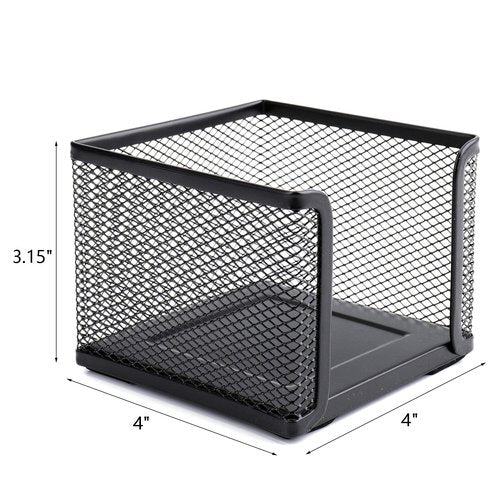 Suwimut 4 Pack Mesh Memo Holder, 4 x 4 Inch Black Metal Mesh Sticky Note Dispenser Cube Memo Pad Holder for Pen, Pencil, Paperclip, Thumbtack, Desk Organizer for Office Home School