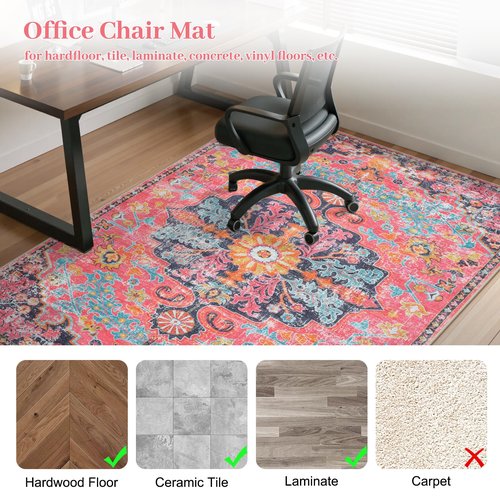 Anidaroel Office Chair Mat for Hardwood Floor, 48"x60" Office Rug for Rolling Chair, Desk Floor Mats for Office Chair, Anti-Slip Computer Gaming Chair Mat, Easy to Roll, Fuchsia/Multi