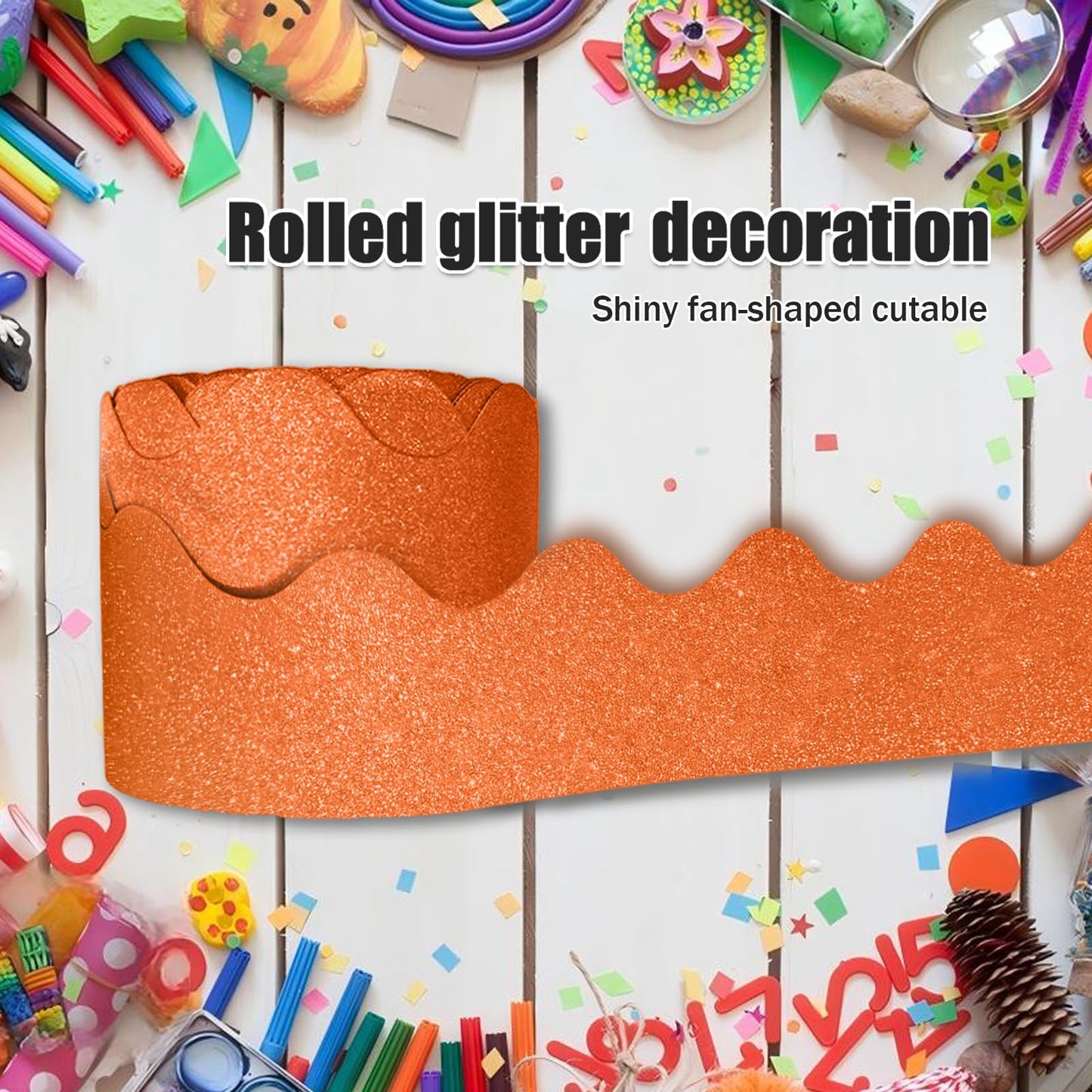 KAVOZM 70Ft Shine Orange Bulletin Board Borders,Scalloped Poster Boards Decorations Trim for Classroom, School, Office, Home, Wall Decoration Strips