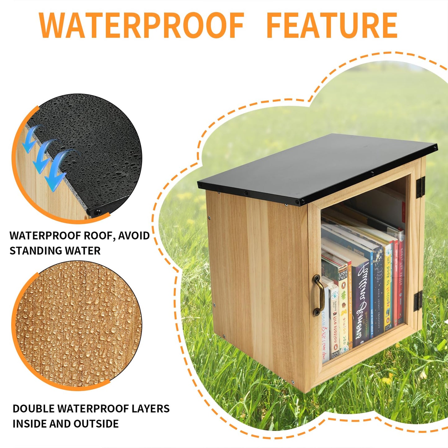 Little Library Box Outdoor, Waterproof Wooden Book Storage Cabinet for DIY, Community & School Sharing – Weatherproof Neighborhood Book Exchange for Literature, Magazines & Newspapers