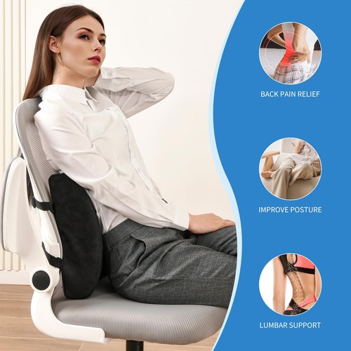 Zickskt Lumbar Support Pillow - Gel Memory Foam Back Cushion for Lower Back Pain Relief & Improve Sitting Posture, Lumbar Support Cushion with Adjustable Strap & Non-Slip for Office Chair, Sofa, Car