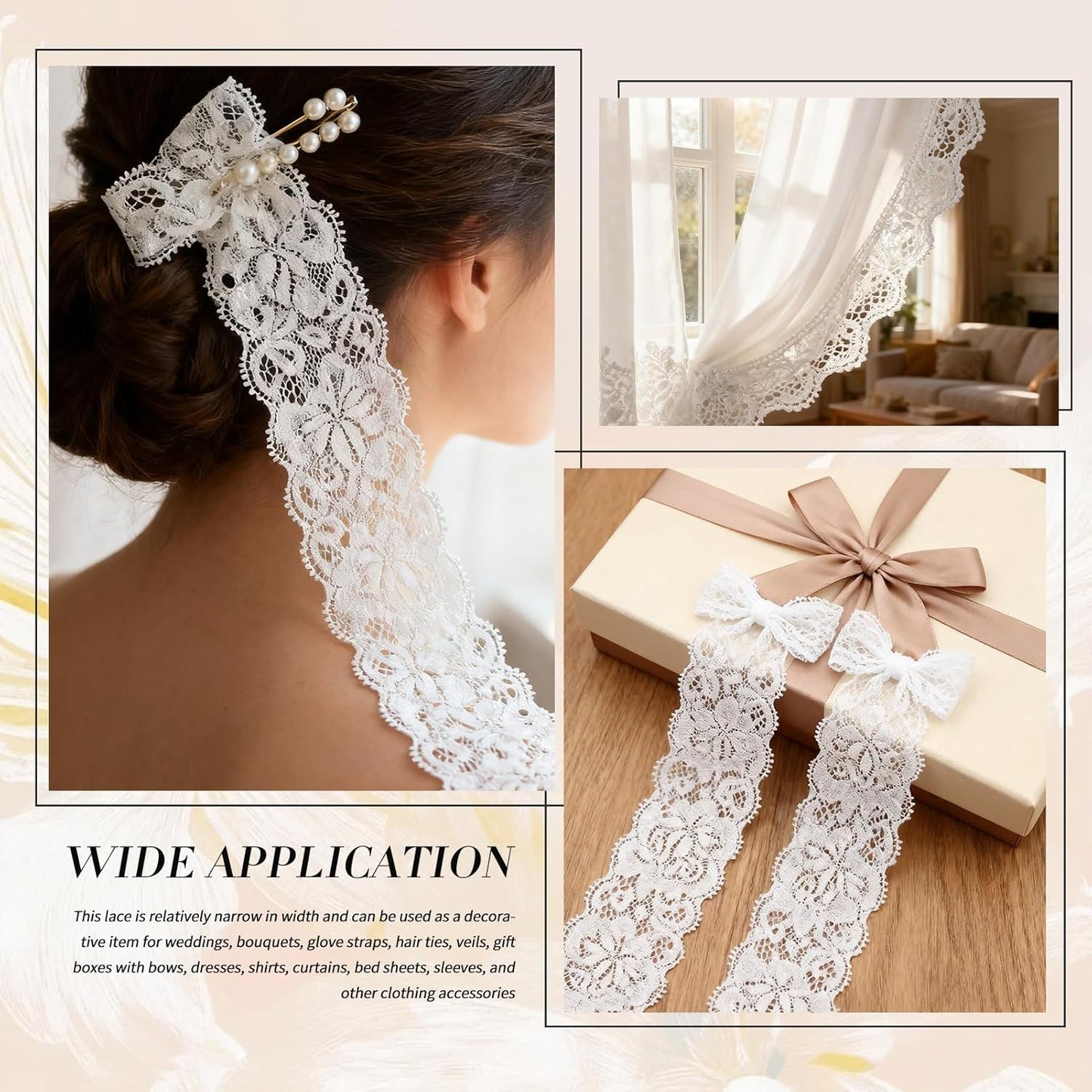 Skiennix Lace Trim Ribbon - 5-Yard White Lace for Crafts & Bridal Decorations | 2.36 Inch Width
