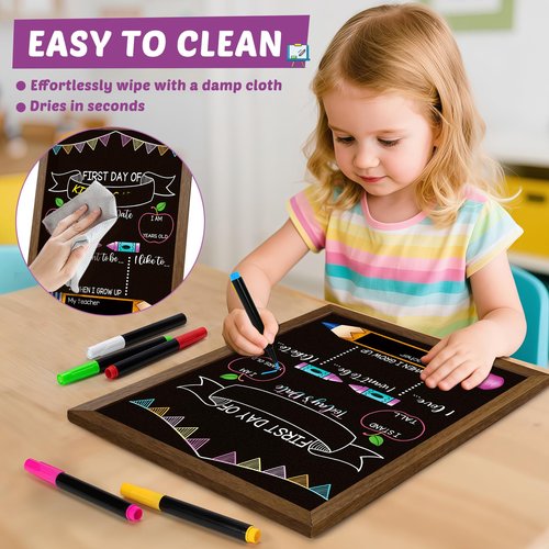 Double-Sided First Day and Last Day of School Board Sign with 6 Colorful Markers,14x12 Inch Reusable Chalkboard, First & Last Day Photo Prop for Kindergarten Preschool Elementary Kids