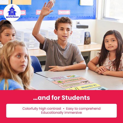 Quarterhouse 18 French Common Classroom Items Placard Label Set, French Classroom Learning Materials for Pre-K and K-12 Students and Teachers, 12 x 3 Inches, Made in USA