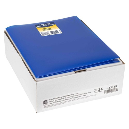 C-Line 3-Pocket Tri-Fold Heavyweight Poly Portfolios, Blue, Box of 24 (33945-24)