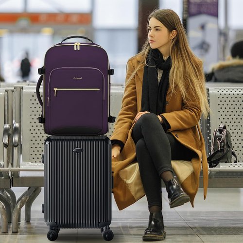 LOVEVOOK 40L Large Travel Backpack - Airline Approved Carry-On for Men & Women | Purple-Black