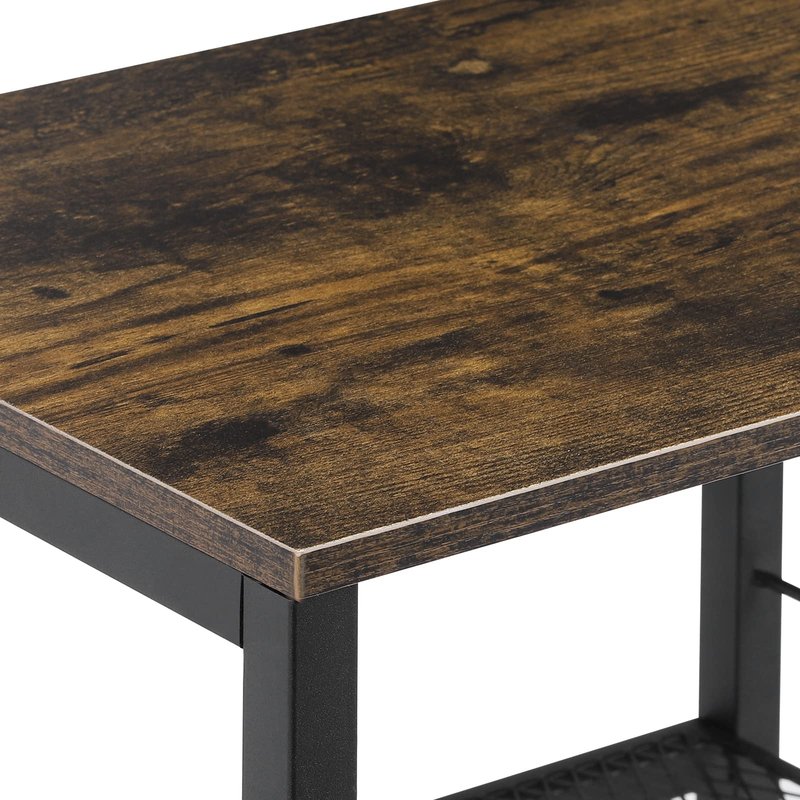 MOOACE Rustic 3 Tier End Table with Wheel, Side Table Storage Shelf