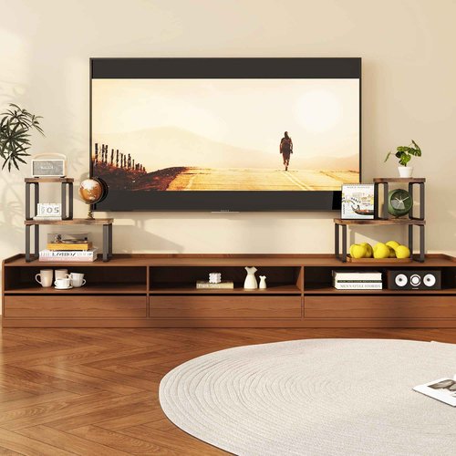 2 Sets Wooden Desktop Organizer Shelf, 2-Tier Adjustable Freestanding Bookshelf Desk Shelf, Stackable Desk Organizer for Office, Dorm, Bedroom, Space Saving, Easy Assembly, Rustic Brown (2 Pack)