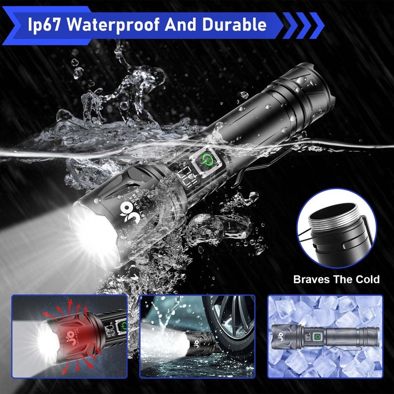 JAY-PARK High Lumen Flashlight 100000 Lumen Rechargeable 5000mAh Battery