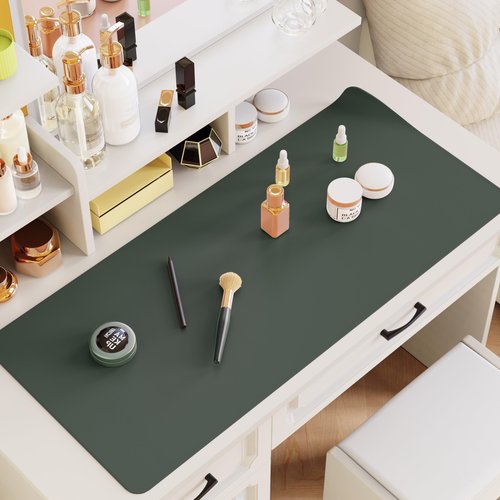 Damcrop Desk Pad Mat Protector, Makeup Mat Dual-Sided PU Leather, Non-Slip Desk Pad with Suede Backing, Waterproof Vanity Organizer Mat, Multi-Use as Mouse Pad or Keyboard Mat 23.62''*11.81''