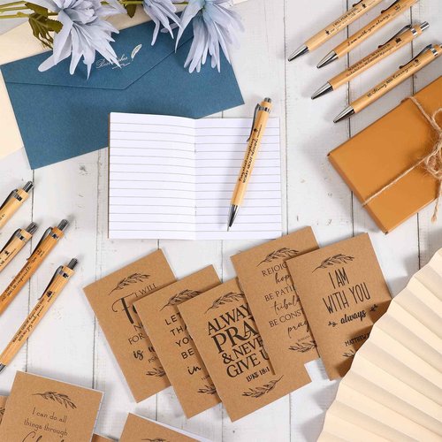 Fuutreo 300 Pcs Christian Gift Bible Verse Prayer Journals Bible Pens Inspirational Religious Notebook Mini Scripture Pocket Notepad for Church Pastor Christmas Men Women Sunday School (Classic Style)