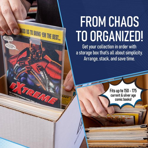 Premium Short Comic Book Storage Box (3 Pack - White). Thick Cardboard Comic Book Box/Cabinet. Comics Books Bin for 150-175 Collectibles. Comics Boxes Storage Case/Cabinet to Showcase Collectibles.