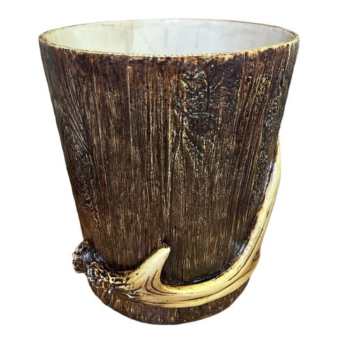 De Leon Collections Decorative Waste Basket Trash Bin, 8.25 x 9.5 Inch Polyresin, Antler on Aged Wood