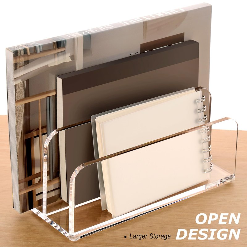 SANRUI Acrylic Mail Sorter Desktop Organizer Holder, 2 Compartments Clear Small File Script Letter Office Document Storage for Desk Bill Filling Envelope Holder Office, Home, School Desk Organization