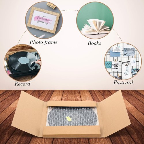 Janlaugh Vinyl Record Mailers - 10 Sets of 12.6" x 12.6" Easy Fold Shipping Boxes with Fragile Stickers & Bubble Bags