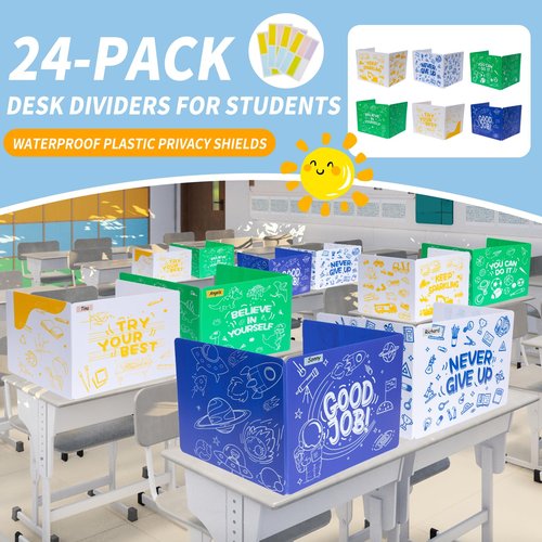 24 Pack Privacy Folders for Students, Plastic Testing Dividers for Classroom Durable Privacy Shields Board for Student Desks Teacher Must Haves, Includes 24 Pcs Labels