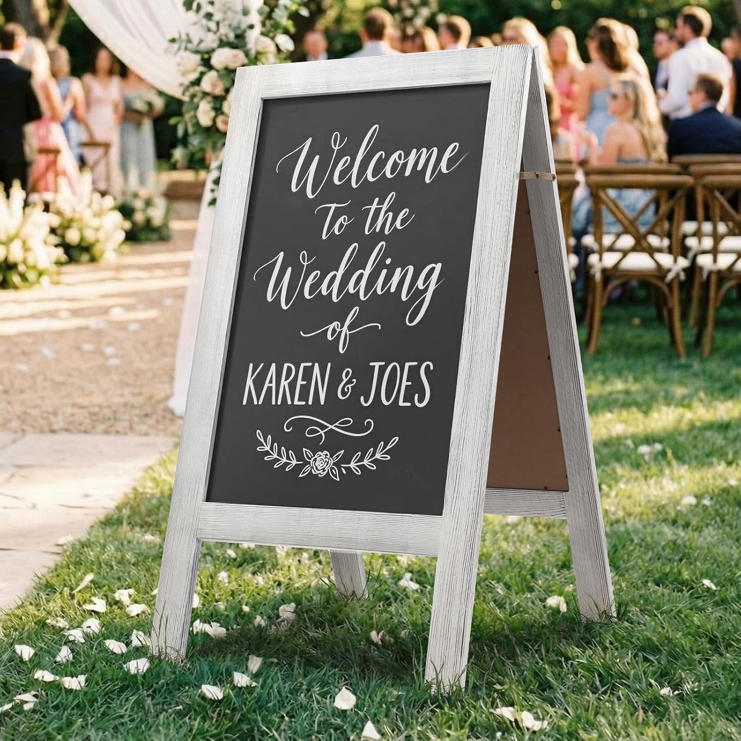 TEAKMAMA Chalkboard Signs - 40x20 Double-Sided A-Frame Easel for Outdoor Business & Weddings - White