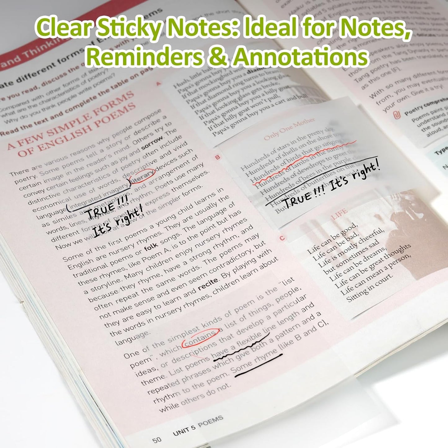 (3 Sizes 9 Pads 450 Sheets) Transparent Sticky Notes for Bible Study, Book Annotation & Office,College Supplies- Clear Sticky Notes, Repositionable, Strong Adhesive