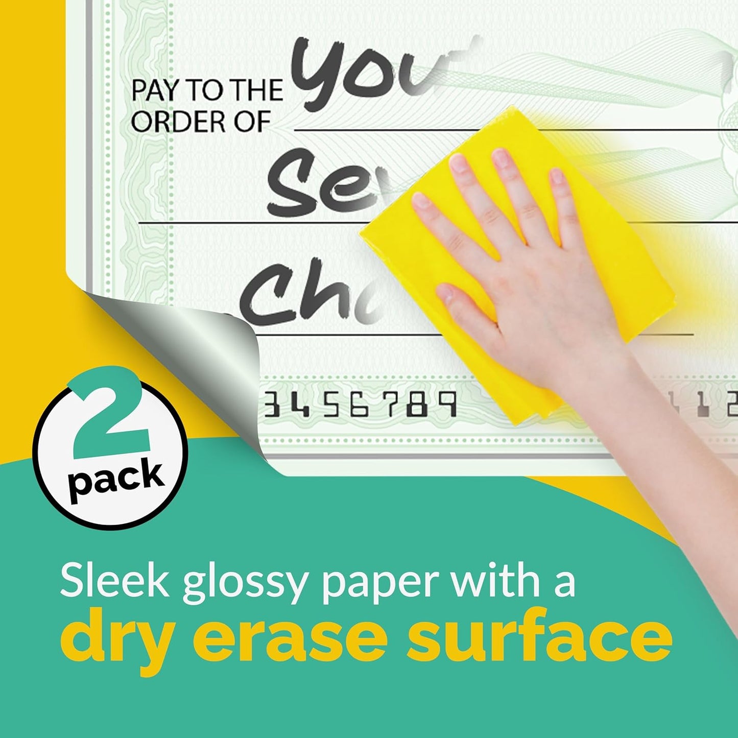 (2 Pack) Big Checks For Presentations | 36 x 16" Dry Erase Giant Check - Oversized Fake Checks For Presentation, Big Check Fundraiser Items, Large Check, Big Blank Check Plaque, Reusable Fake Check