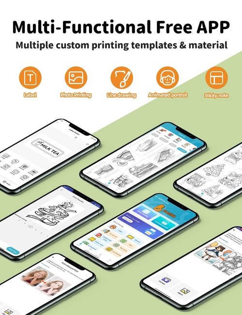 Sticker Printer Print Pod, Mini Portable Printers with 8 Rolls Paper, Inkless Sticker Maker Bluetooth Pocket Printer for Organization,DIY,Crafts,Journal,Study,Work,Label Compatible Phone&Tablet White