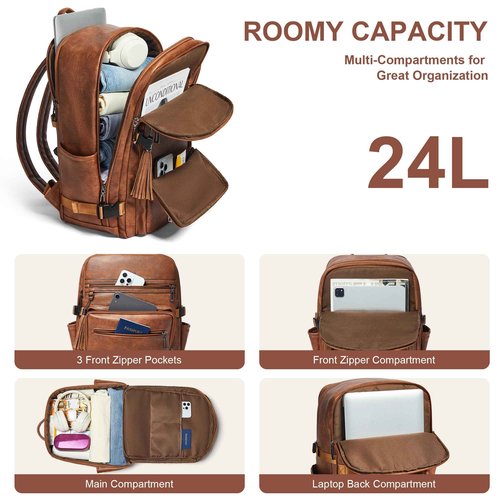 Shrrie Laptop Backpack for Women,Vegan Leather Backpack Work Computer Backpacks fits 16" Laptop,Water Resistant Teacher Nurse Casual Daypack for Weekender Camping Travel,Two-toned Brown