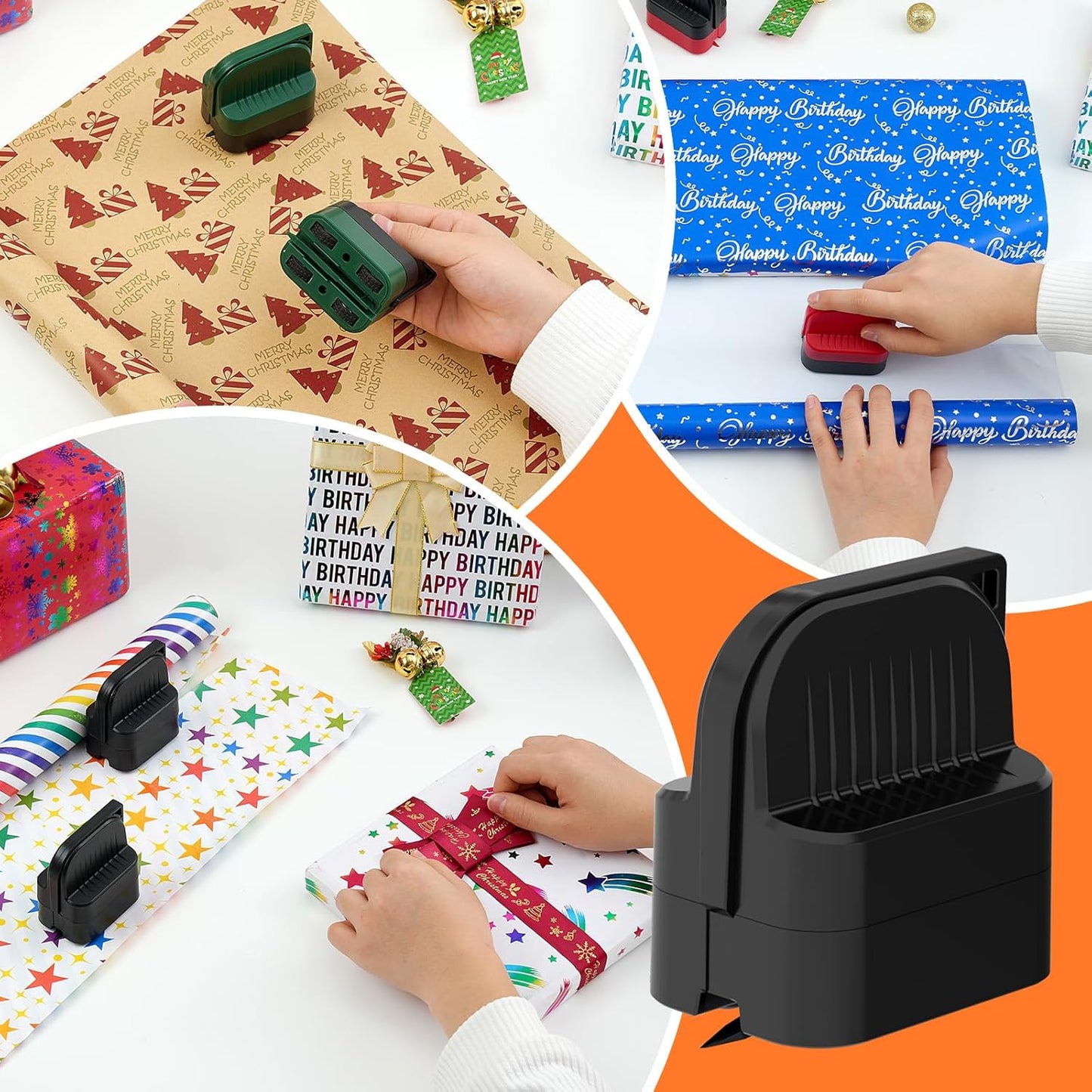 LIZAAL 2-Pack Wrapping Paper Cutter with Wheels | Straight Line Gift Wrap Cutter for Birthday and Christmas, Fits Various Rolls and Papers, Includes 2 Replaceable Blades (Black & Red)