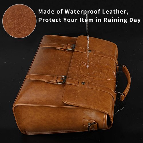 Mens Messenger Bag Vintage 15.6 Inch Waterproof Leather Laptop Briefcase Large Satchel Shoulder Bag Retro Office College Computer Bag, Brown