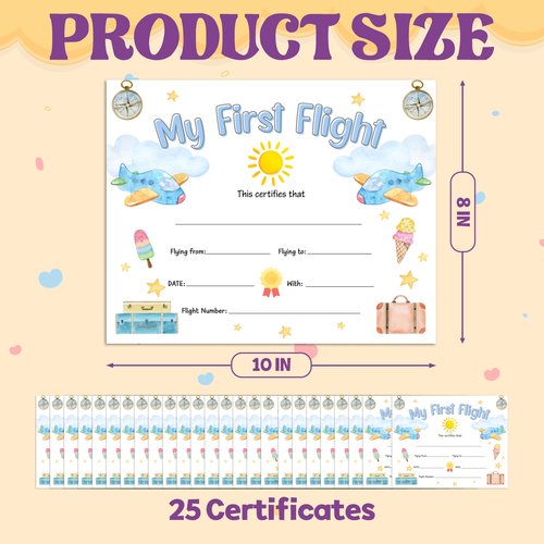 First Flight Certificate, Brave Flying Keepsake Award Gifts for Kids Baby, Solo Pilot Aviation Souvenir Milestone Marker Supplies, 25 Pack Achievement Certificates of Recognition, 31