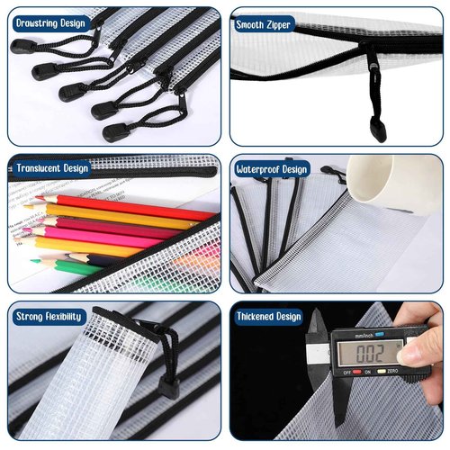 Zhehao 300 Pcs A6 Mesh Zipper Pouch Bulk Multipurpose A6 Pouches with Zipper Waterproof Pouches Small Plastic Bags for School Office Organization 9.45" x 4.53"(Black and White)