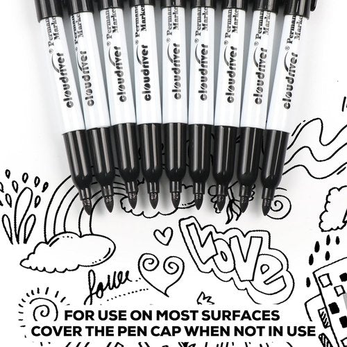 Cloudriver Black Permanent Markers - Fine Tip, Quick Drying & Fade Resistant | 60-Pack Set for Plastic, Wood, Metal & Glass