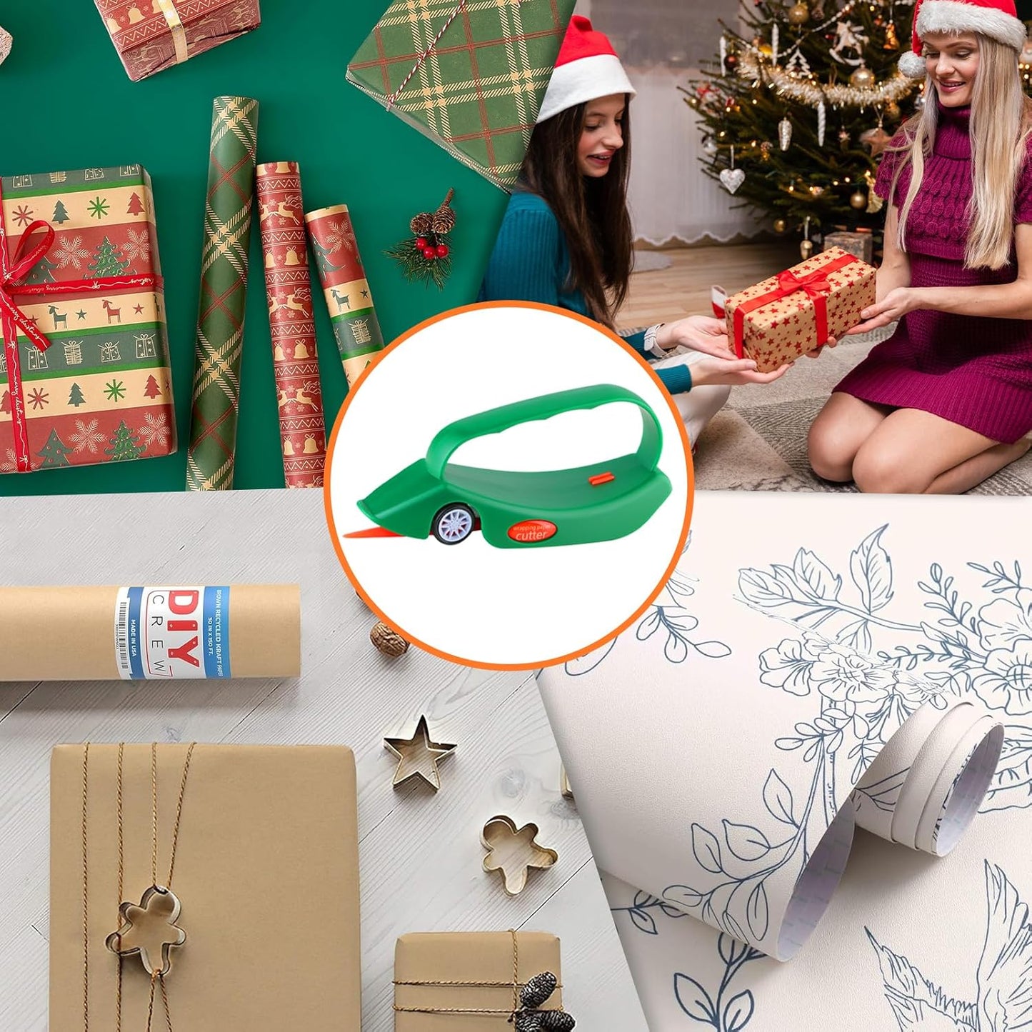 LIZAAL 2-Pack Wrapping Paper Cutter with 3 Replaceable Blades | New Gift Wrap Cutter with Wheels | Birthday and Christmas Wrapping Paper Cutter Slider for Home, Office or Classroom (Black & Green)