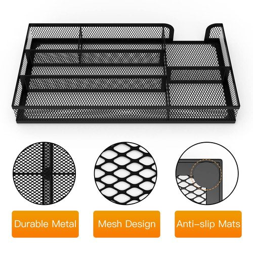 ITAYVAN Desk Drawer Organizer, Small Metal Mesh Drawer Organizer Tray, Office Pencil Drawer Organizer Accessories for Desktop, Bathroom, Kitchen, Makeup, Vanity