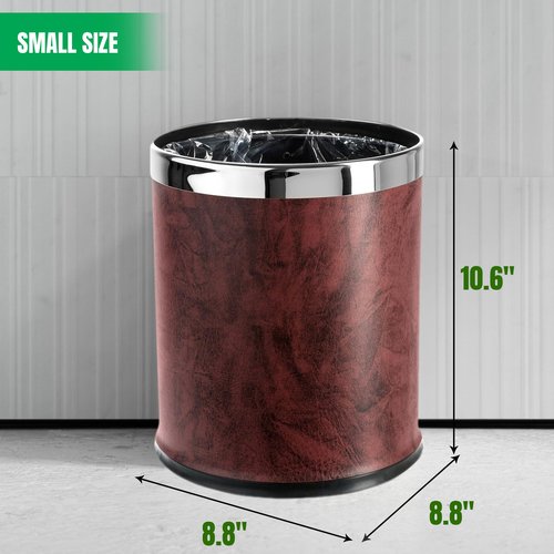 Brelso 'Invisi-Overlap' Open top Leatherette Trash Can, Small Office Wastebasket, Modern Home Décor, Round Shape (Burgundy)