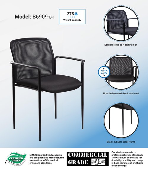 Boss Office Products Stackable Mesh Guest Chair in Black