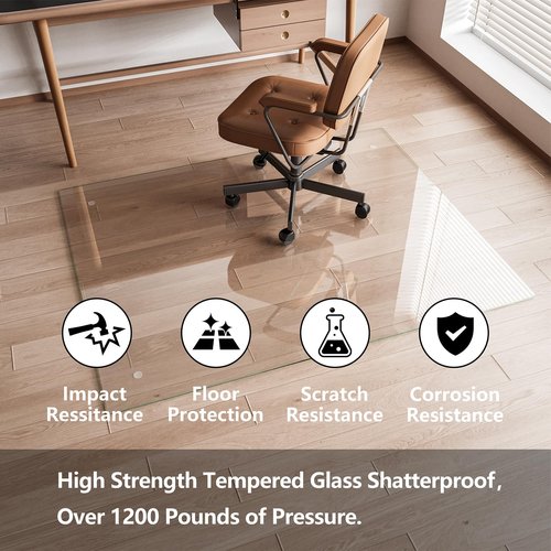 Chair Mat for Carpet, New Upgraded Tempered Glass 46"x60" Office Chair Mat for Carpet, Floor Mat Protector with Rounded and Polished Edges, Ideal for Wooden Floor, Rolling Chairs, Office, Home