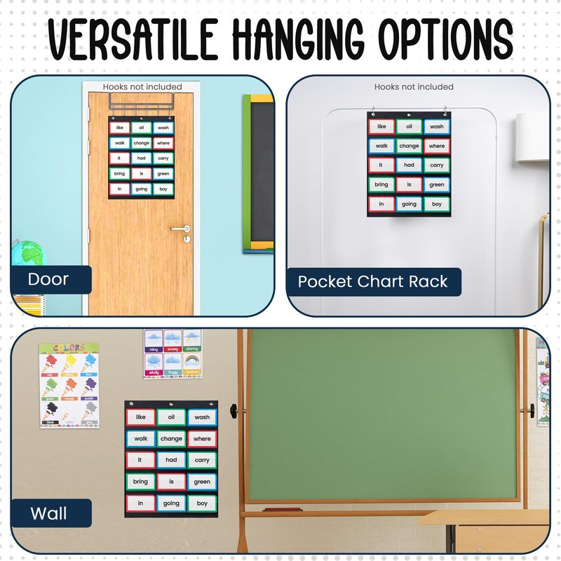 Essex Wares - 17" Wide x 22" Tall Pocket Chart, Black - Sturdy Pocket Chart for Classroom for Sentence Strips - Easy to Use & Hang, Reusable Black Pocket Chart