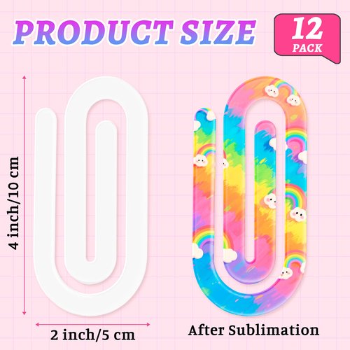 Joyclub 12 Pcs Sublimation Blanks Bulk Acrylic Jumbo Paper Clips Bookmarks 4" x 2" for Heat Transfer Teacher Office School Home Supplies DIY Craft Decor Gifts