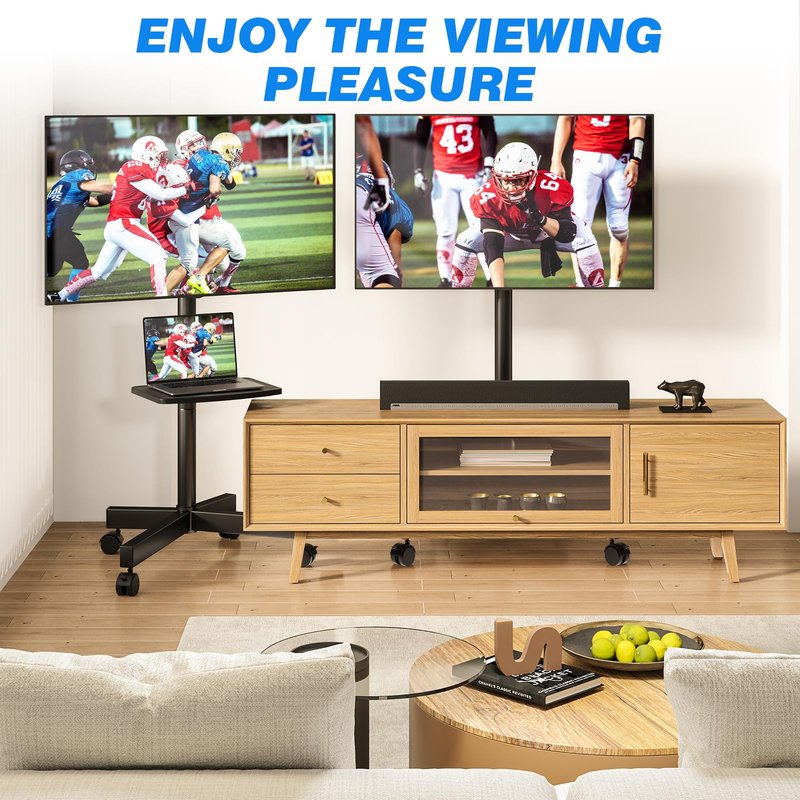 Rfiver Mobile TV Stand for 23-65 Inch LCD LED Flat/Curved Panel Screen TVs up to 88 lbs, Rolling TV Stand with Adjustable Shelf & Tilt, Portable Floor Stand on Wheels for Bedroom, Living Room, Office